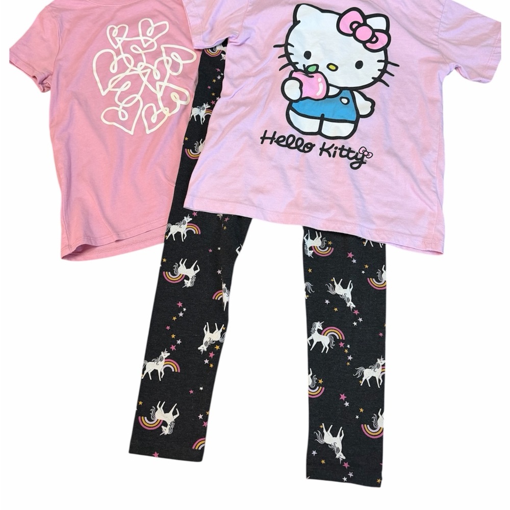 Hearts Pink Top with Black Unicorn Leggings